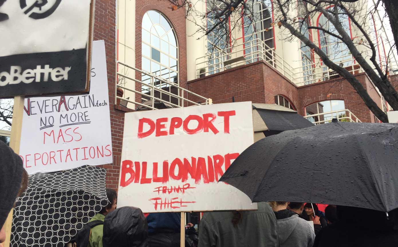 Tech workers protest in front of Palantir HQ